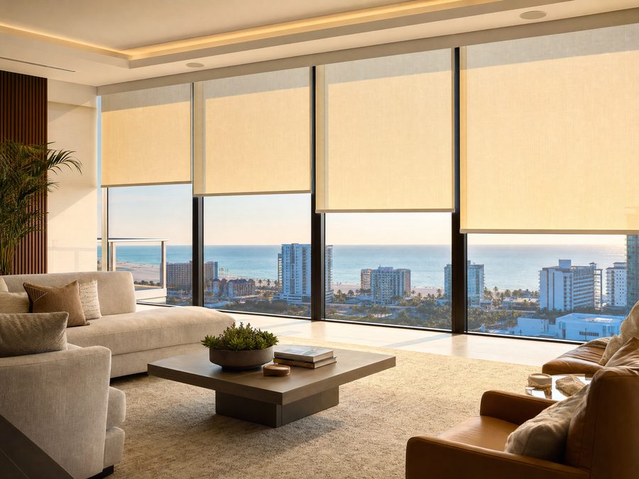 Hunter Douglas PowerView motorized roller shades in Clearwater home