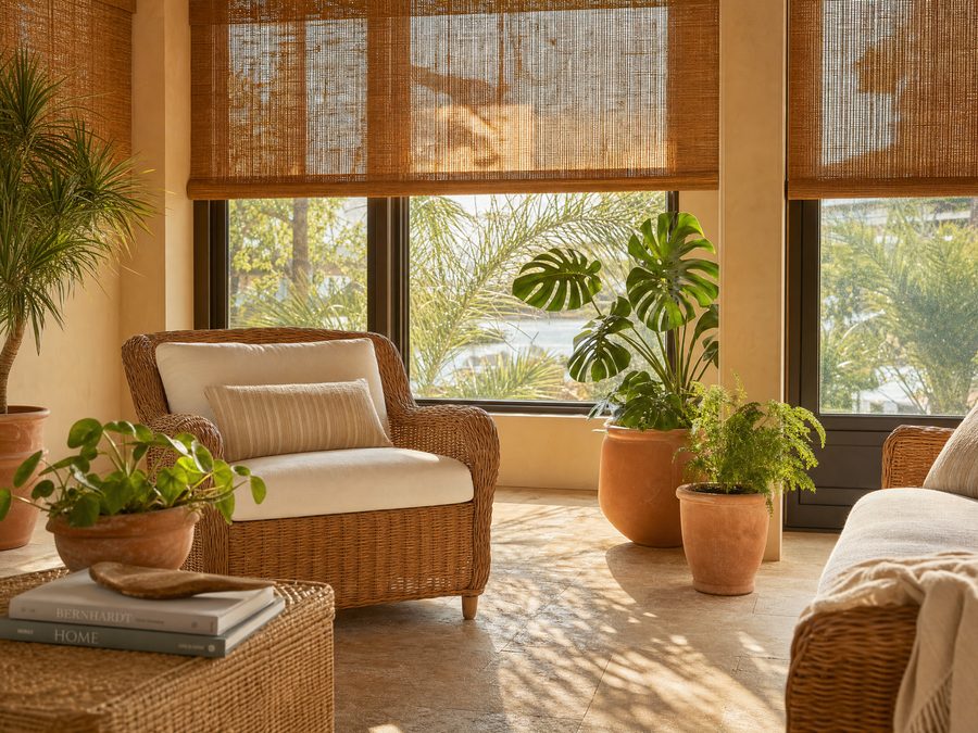 Natural woven wood bamboo shades at Indian Rocks Beach residence