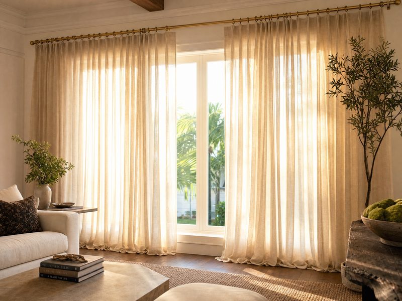 Custom floor to ceiling drapery panels in elegant Clearwater Florida home