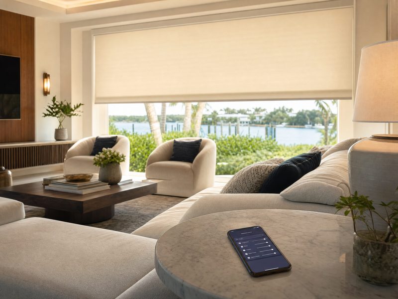 Hunter Douglas PowerView motorized shades in Clearwater smart home