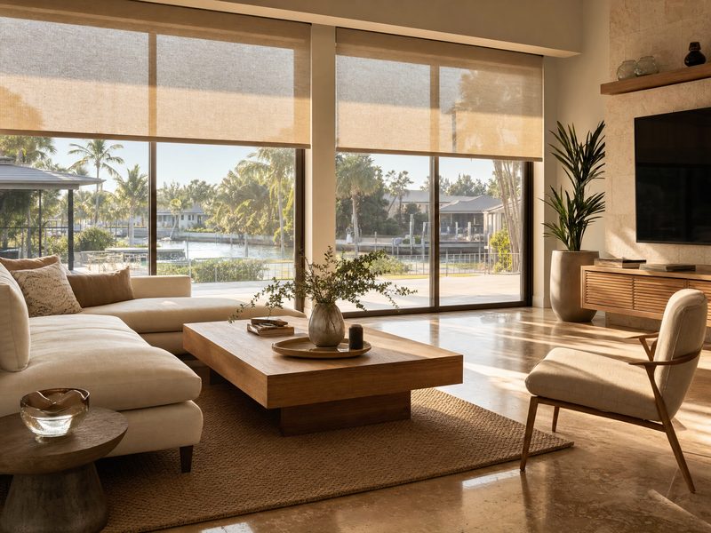Roller and cellular shades for Florida coastal home energy efficiency